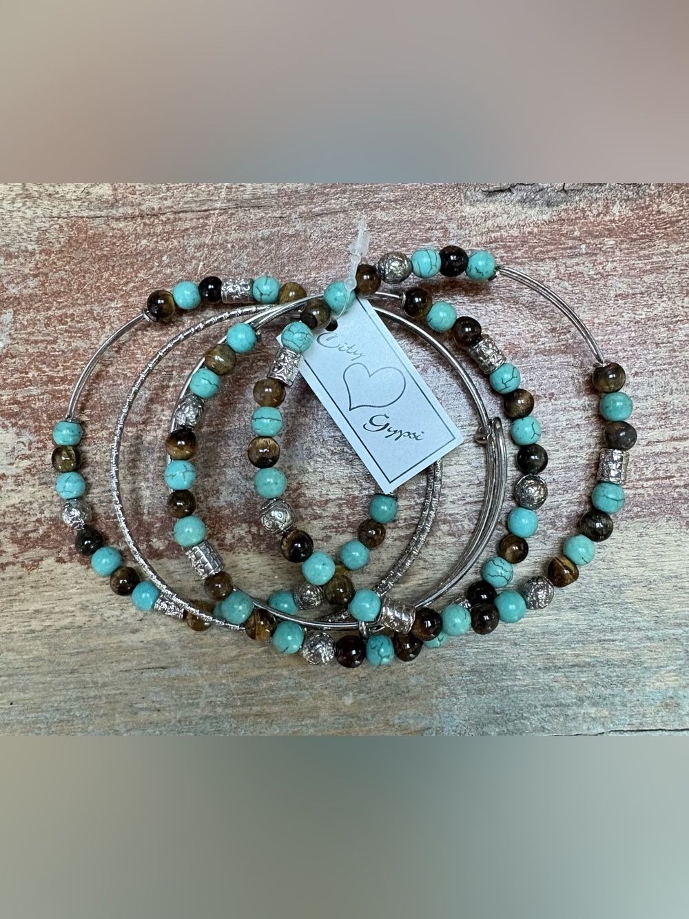 City Gypsi Turquoise & Brown Beaded Stackable Bracelet Set
